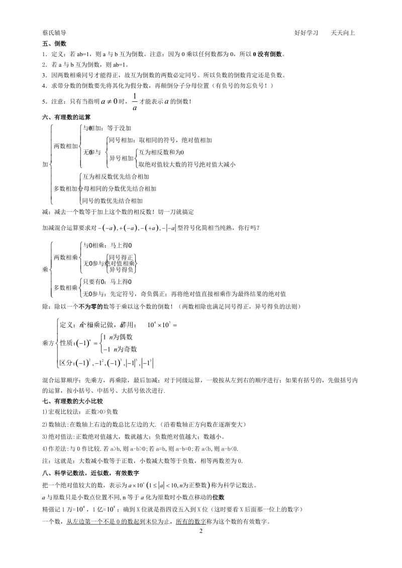 人教版七年级数学上册各章知识点总结及对应章节经典练习_第2页