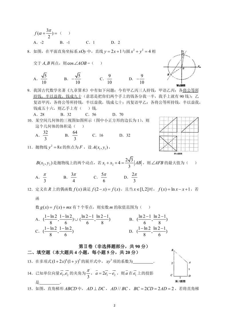 江西省南昌市2017届高三第一次模拟考试(理数)_第2页