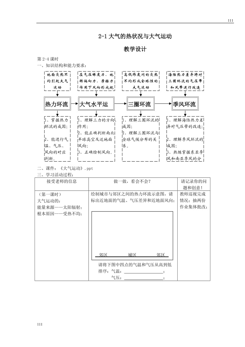 高中地理《大气的热状况与大气运动》教案（中图版必修1）_第1页