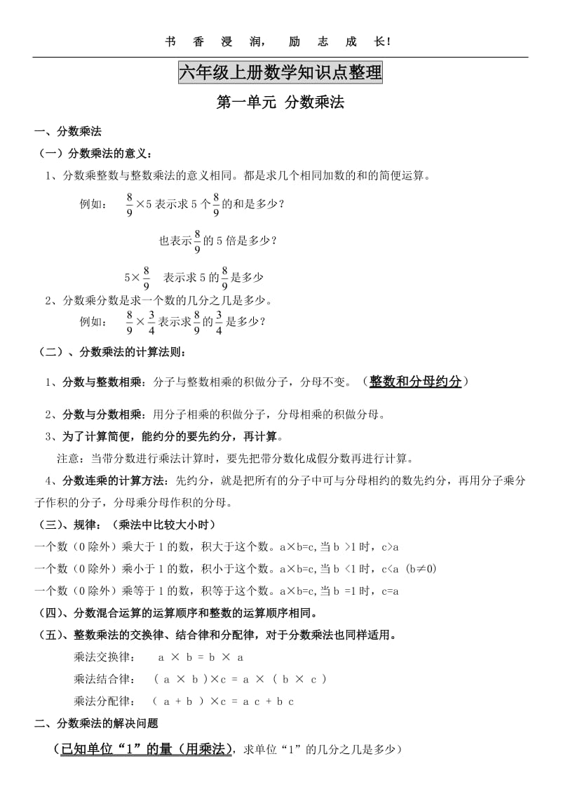 数学六年级上册1-4单元知识点_第1页