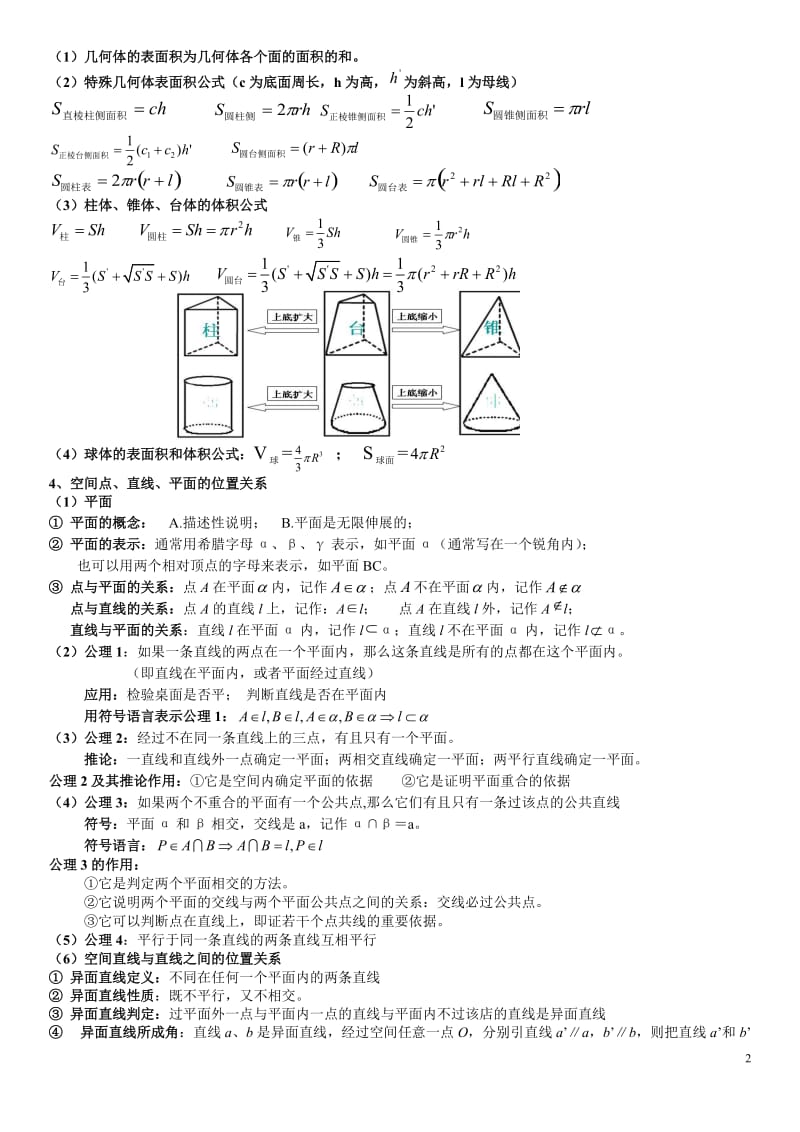 高二文科立体几何复习讲义教师版_第2页