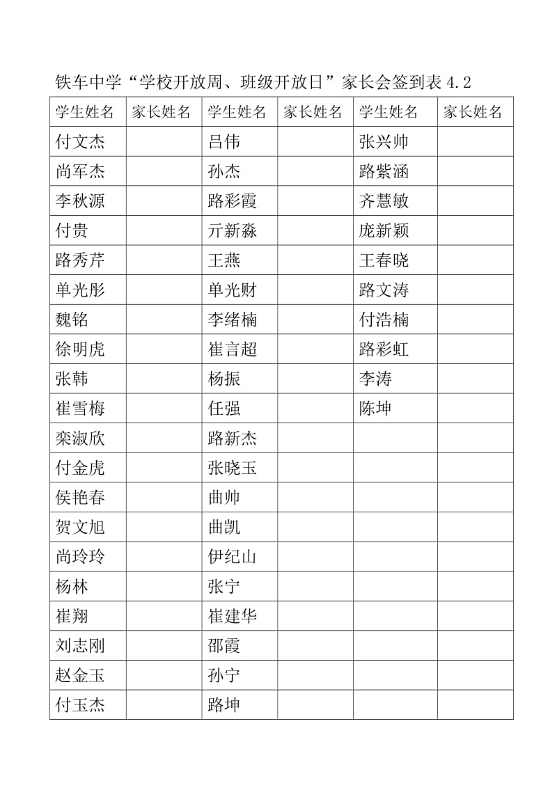 家长会签到表1_第2页