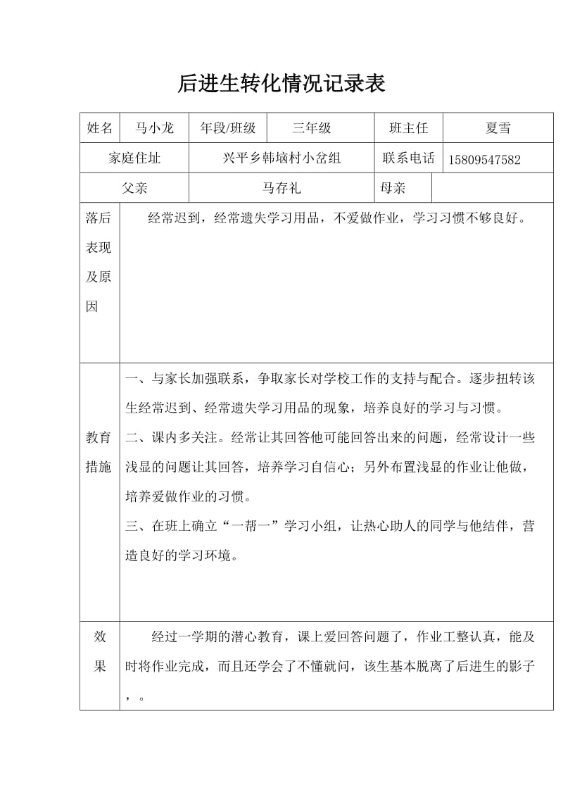 后进生转化情况记录表_第1页