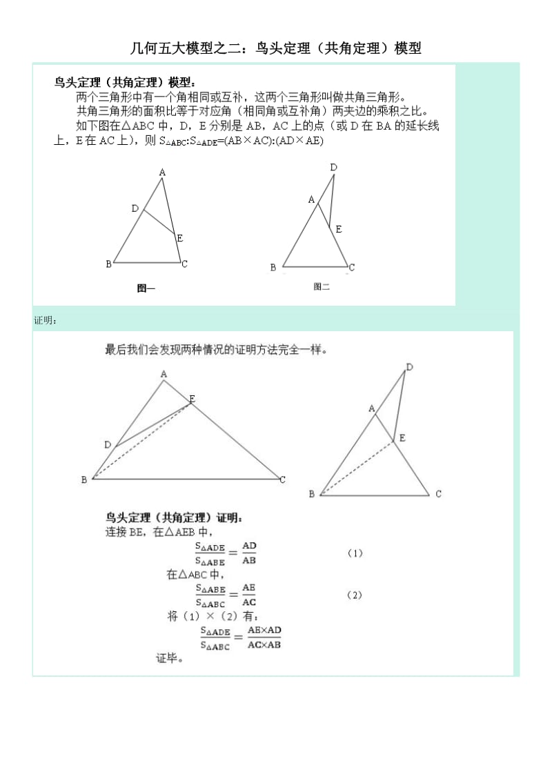 几何五大模型之二：鸟头定理(共角定理)模型_第1页