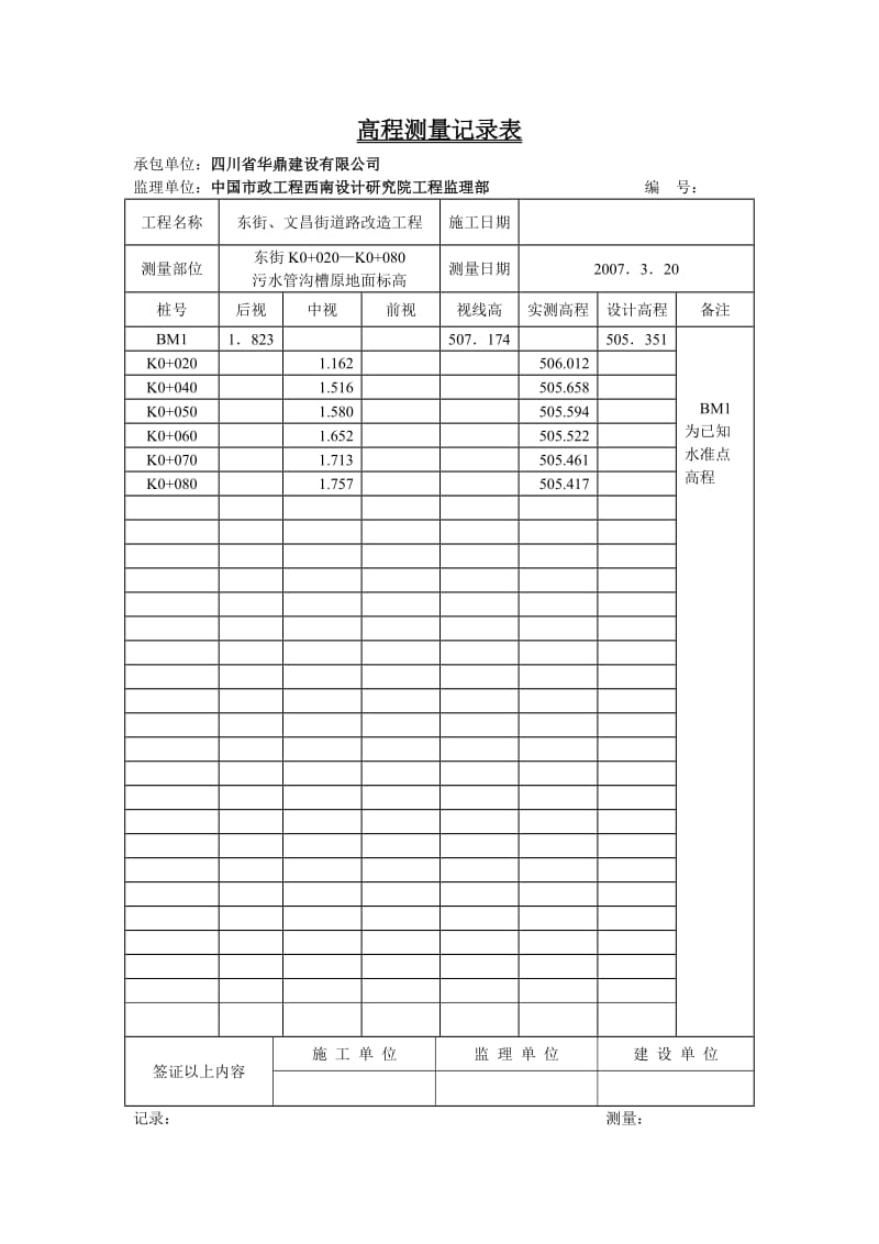 高程测量记录表_第1页