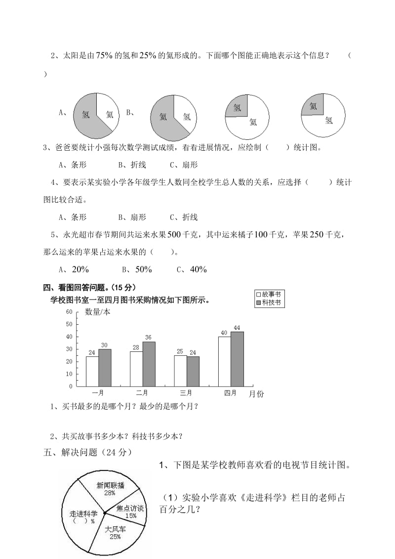 六年级数学(上)扇形统计图测试题(一)_第2页