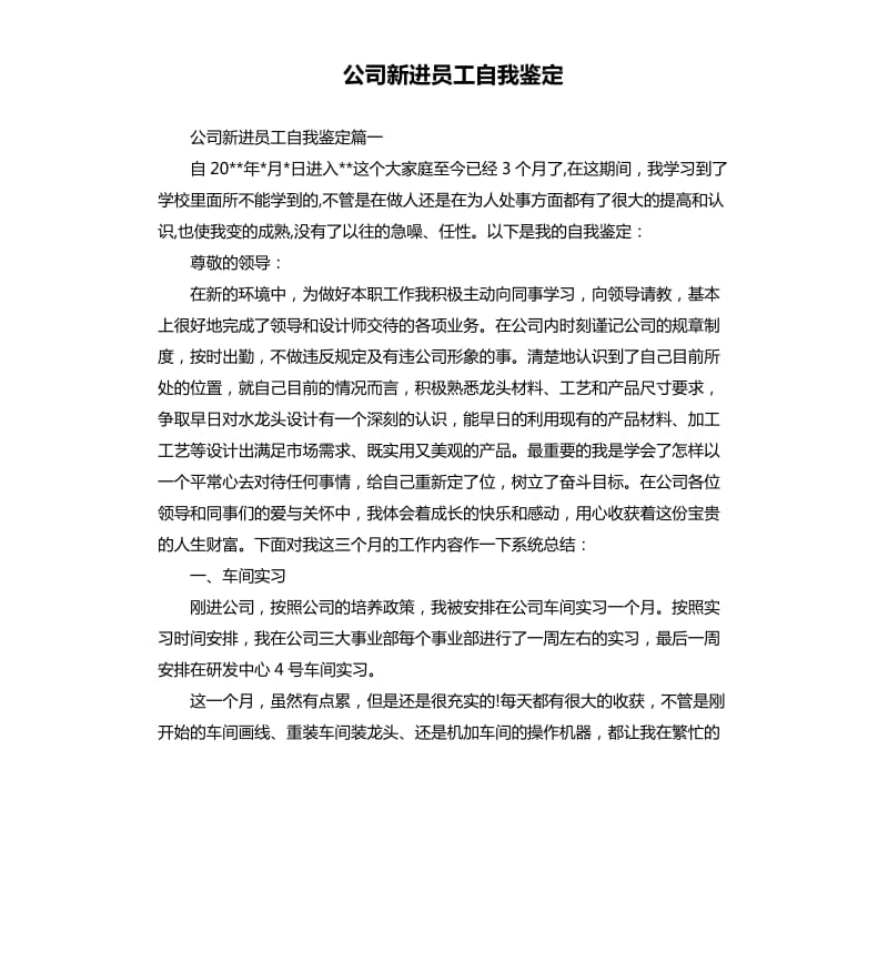 公司新进员工自我鉴定.docx_第1页