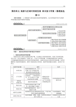 高二地理魯教版選修三學(xué)案 第四單元 旅游與區(qū)域可持續(xù)發(fā)展 章末復(fù)習(xí)