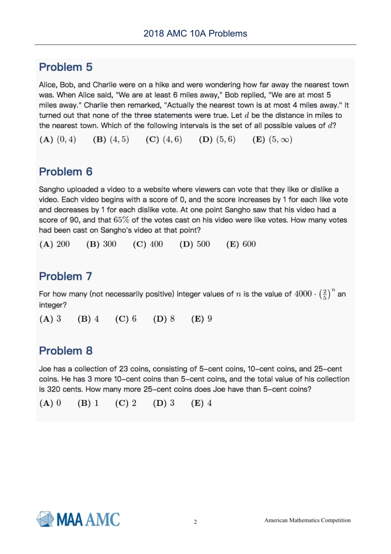 2018-AMC-10A试题及答案_第2页