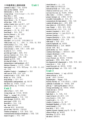 鲁教版-八年级英语上册单词表---2014版