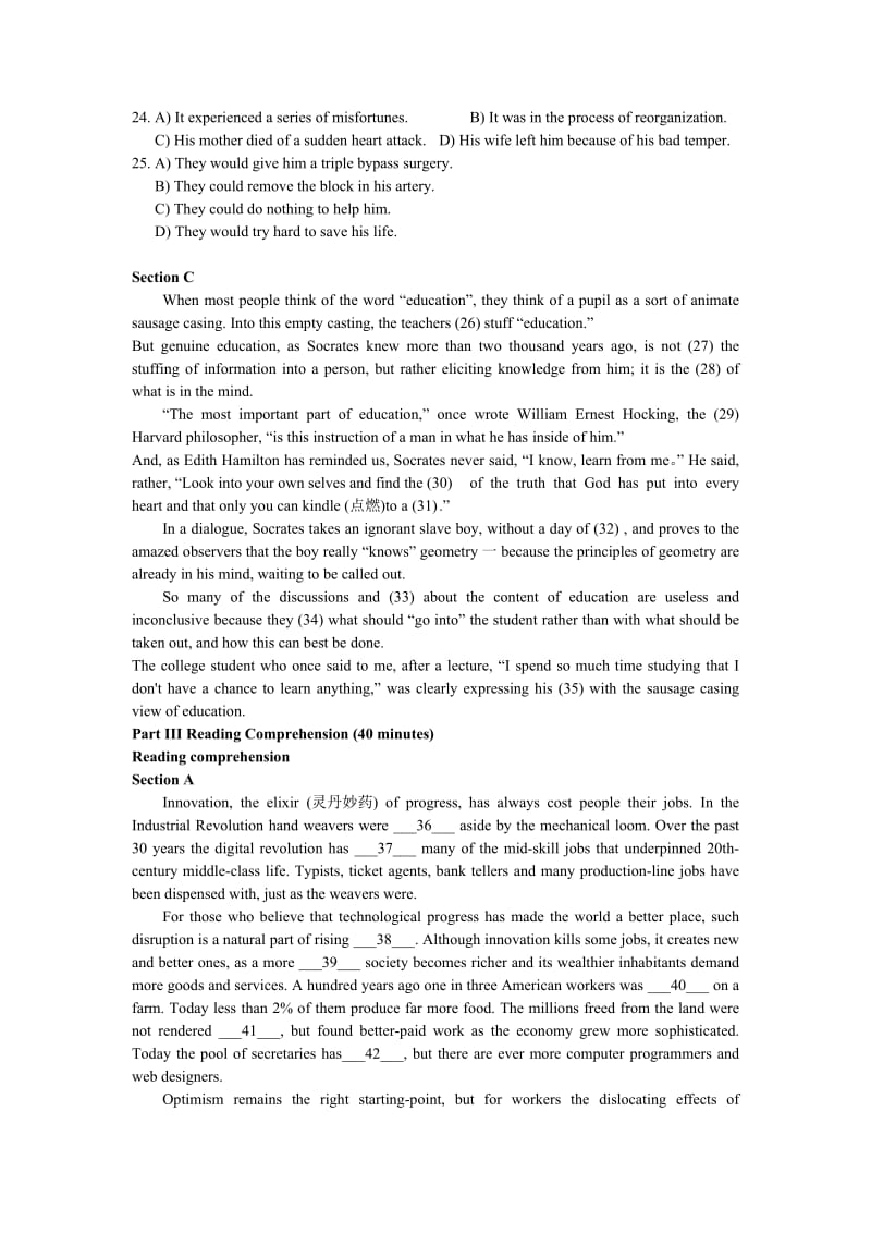 2015年6月大学英语6级真题(三套全)_第3页