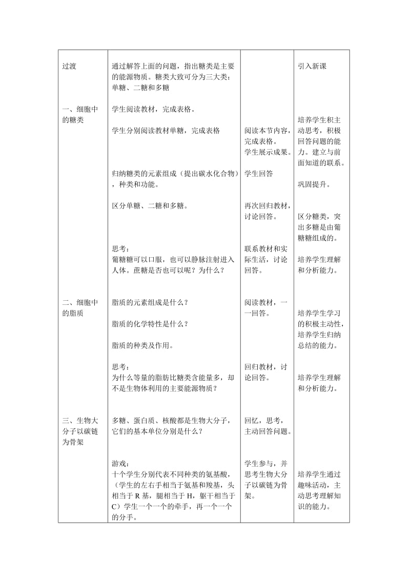 生物必修一《细胞中的糖类和脂质》教学设计_第2页