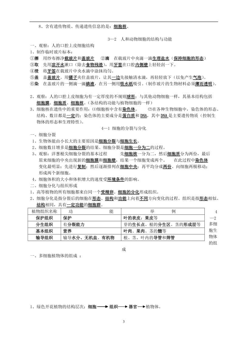 苏教版七年级上册生物复习提纲_第3页