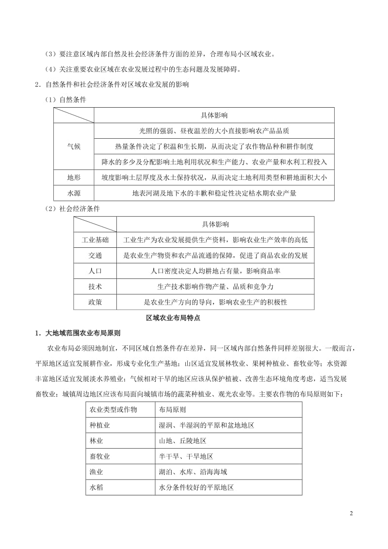 2018高中地理每日一题区域农业生产地理条件及布局特点!_第2页