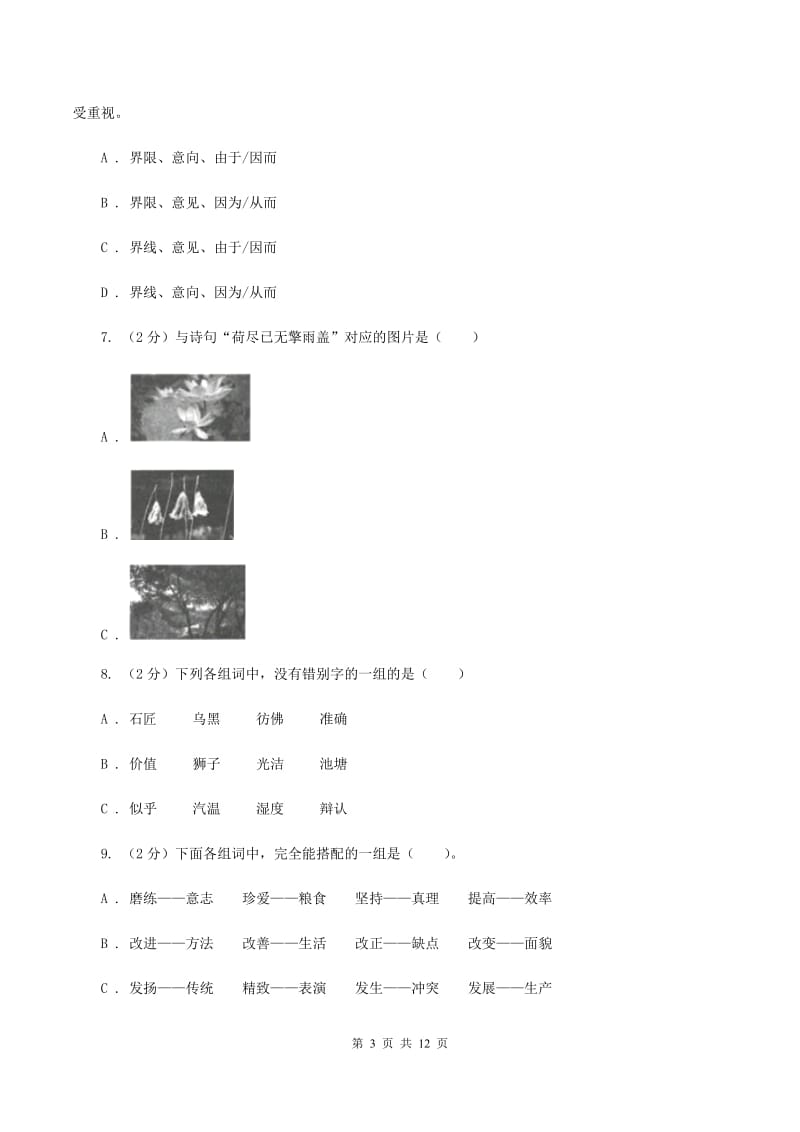 人教统编版（五四学制）2020年小升初语文毕业考试试卷A卷_第3页