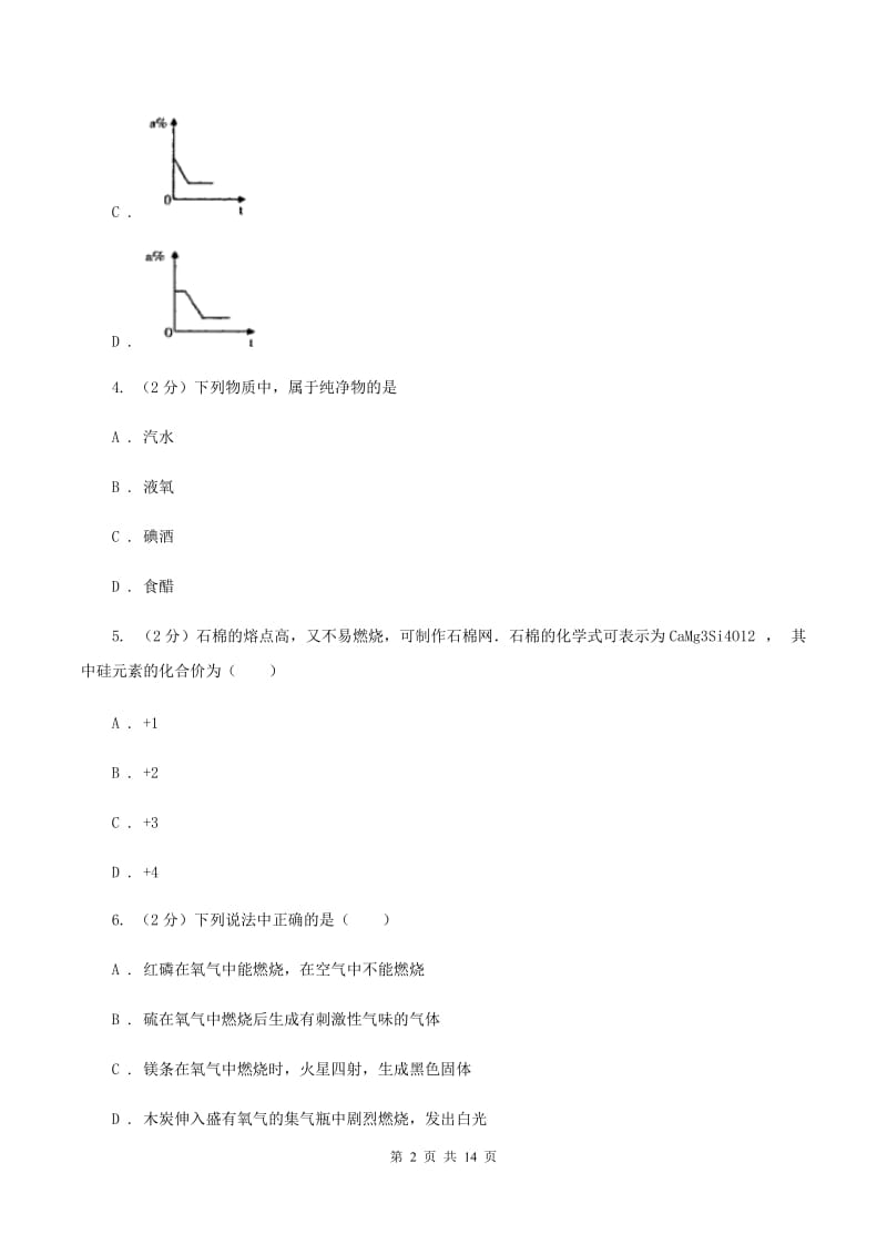 2019-2020学年九年级下学期开学化学试卷（I）卷_第2页