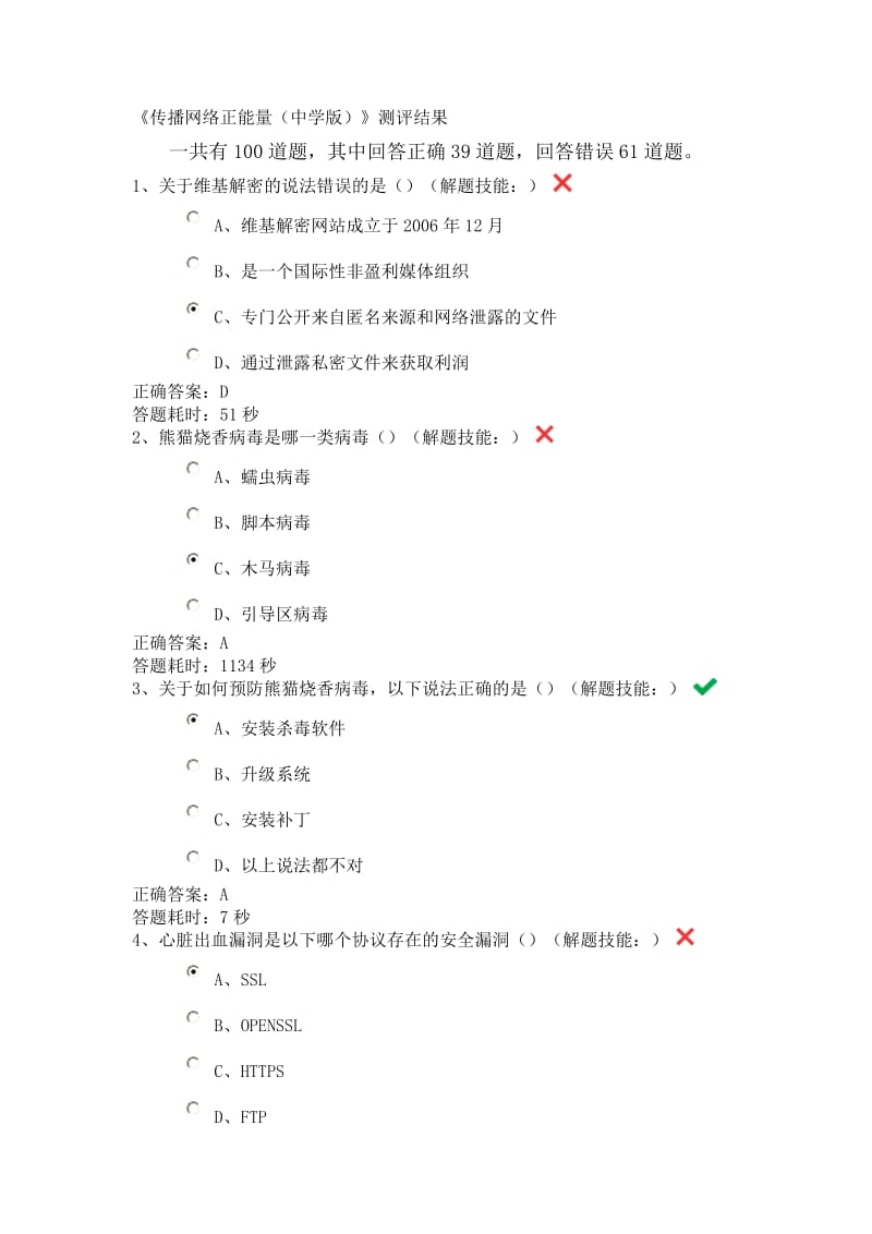 《传播网络正能量(中学版)》测评结果_第1页