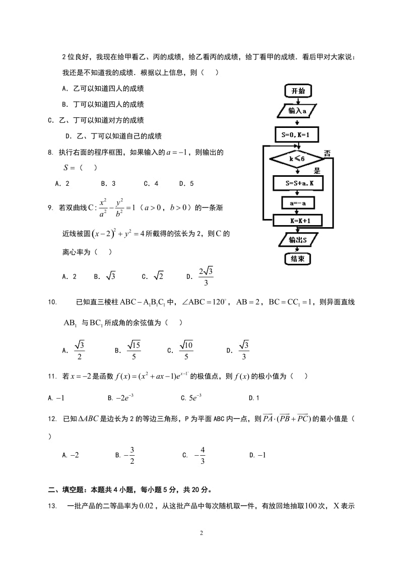 2017陕西高考数学试卷及答案解析_第2页