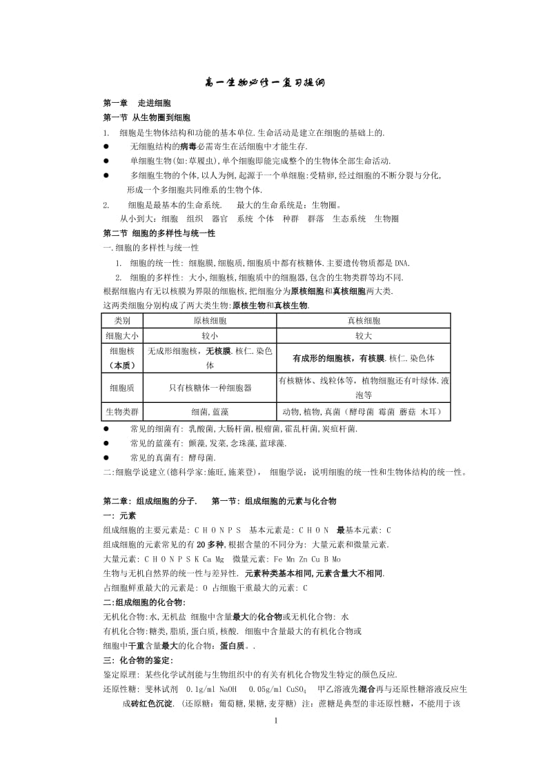 2017年人教版生物必修一生物复习提纲(知识点)_第1页