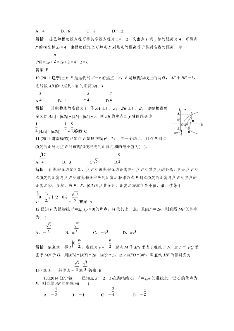 2016届高二年级抛物线基础练习题及答案_第2页