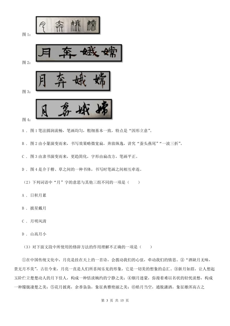 语文版2019-2020学年八年级下学期语文期中考试试卷（II ）卷_第3页