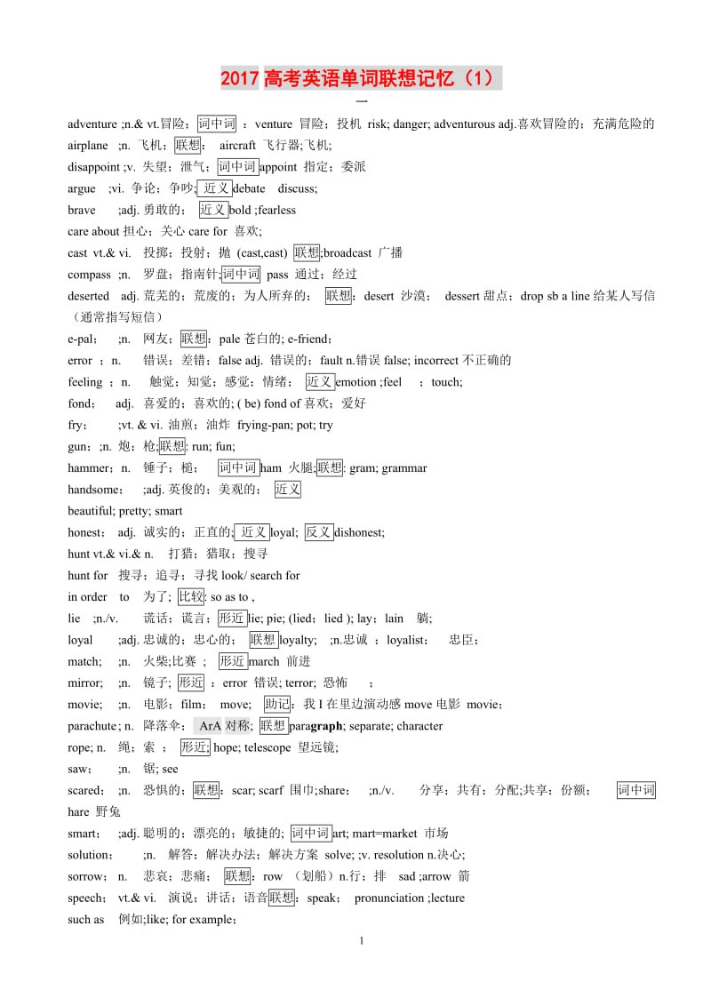 2017高考英语单词联想记忆(1)_第1页