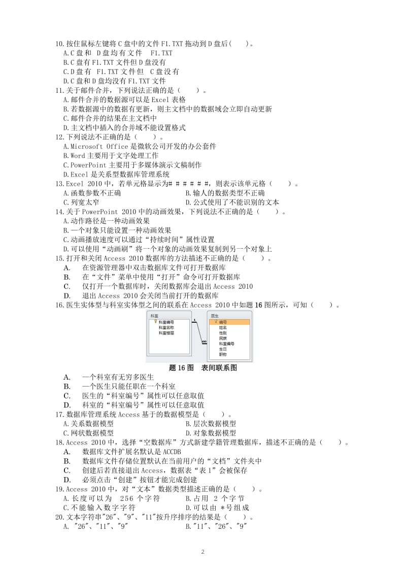 2017四川职教高考信息一类高考试题(附答案)_第2页