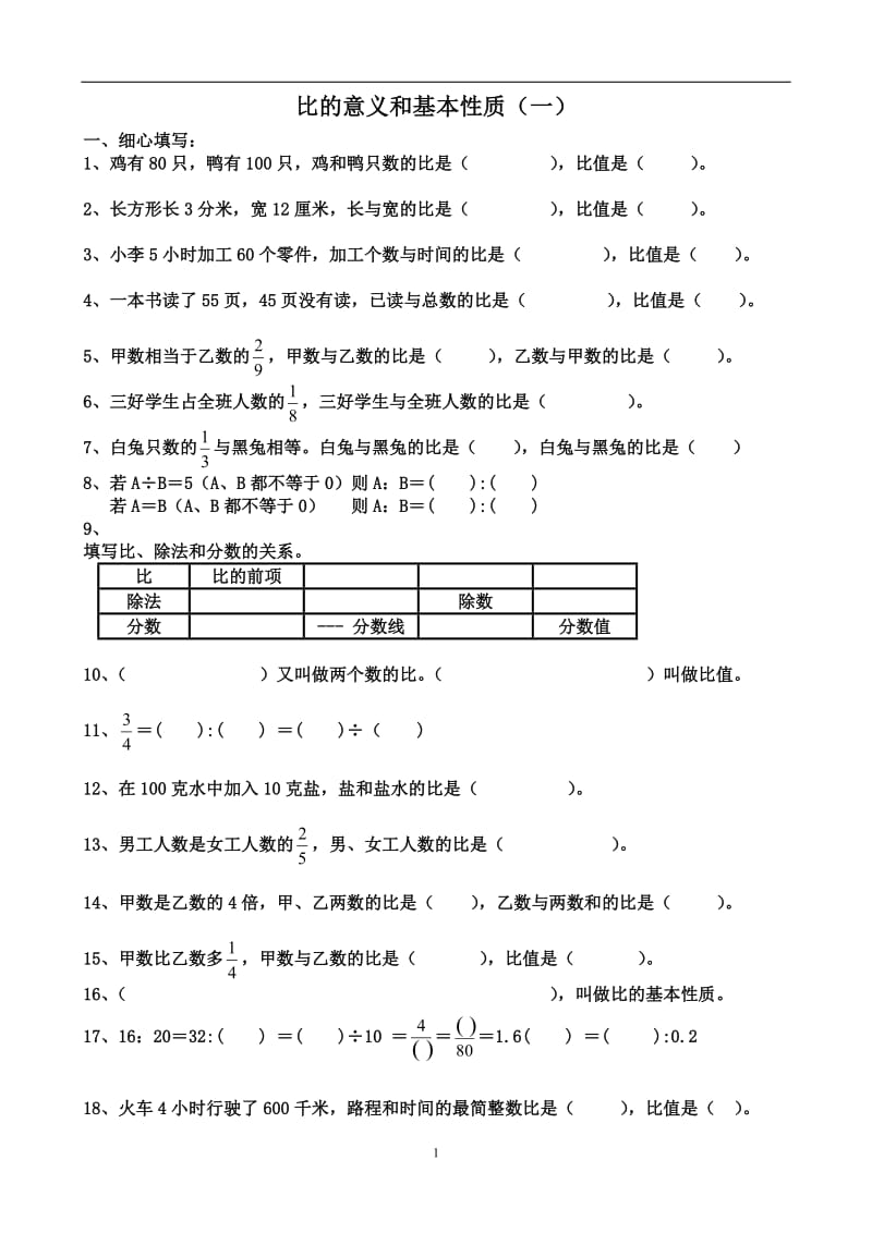 《比的意义和基本性质》练习题_第1页