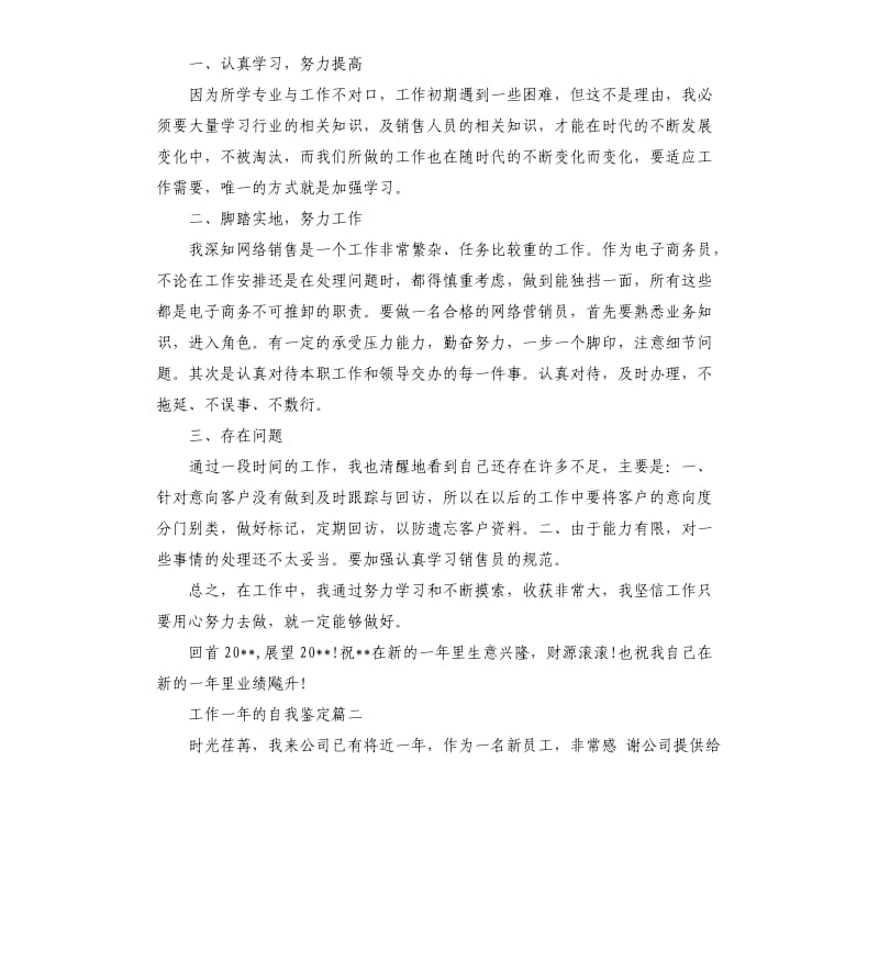 工作一年的自我鉴定.docx_第3页