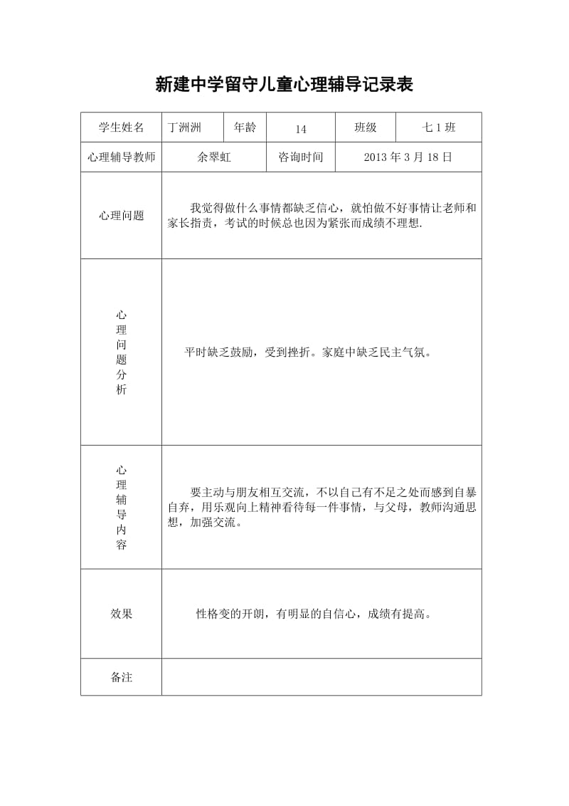 留守儿童心理辅导记录表_第2页