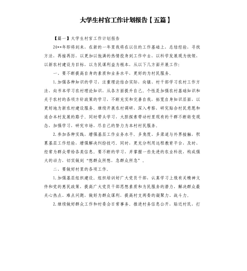 大学生村官工作计划报告五篇.docx_第1页