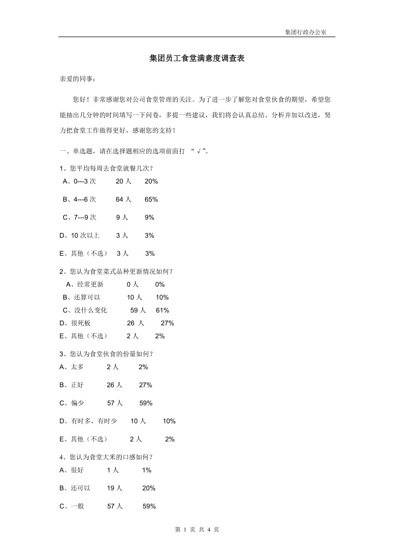 集团员工食堂满意度调查表_第1页