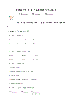 部編版語(yǔ)文六年級(jí)下冊(cè) 16 表里的生物同步練習(xí)題A卷