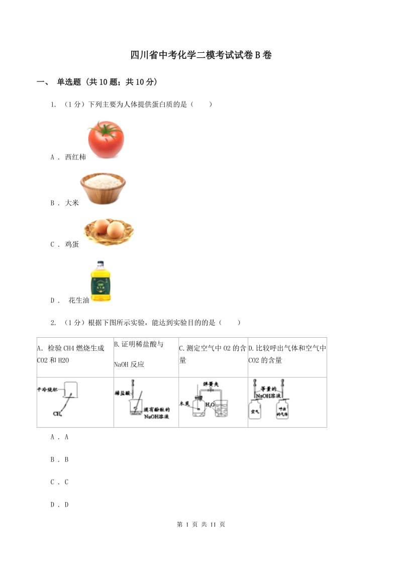 四川省中考化学二模考试试卷B卷_第1页