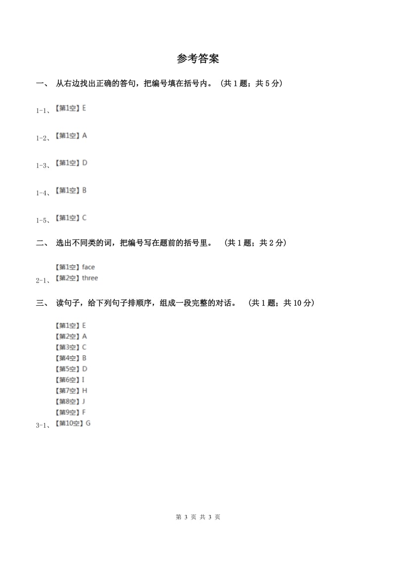 人教版(新起点)2019-2020学年度三年级上学期英语质量考查评价卷（II ）卷_第3页