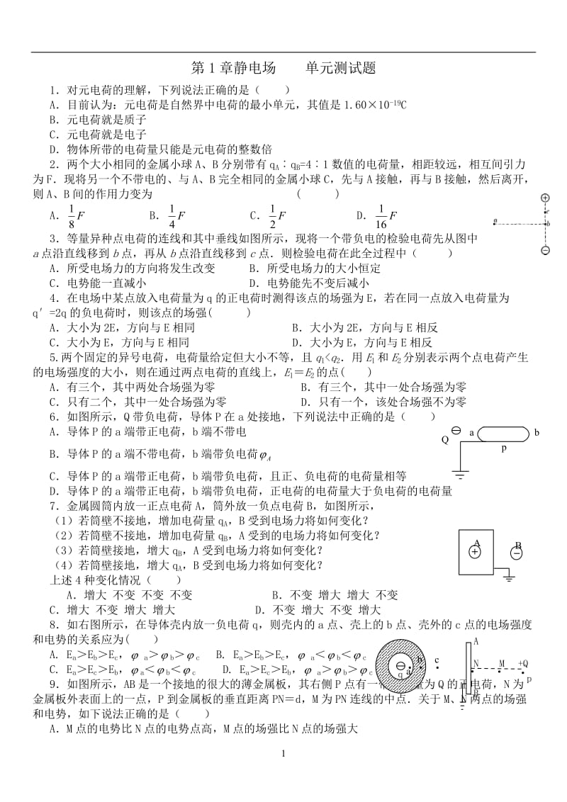 +高二物理《静电场》-单元测试题(含答案)_第1页