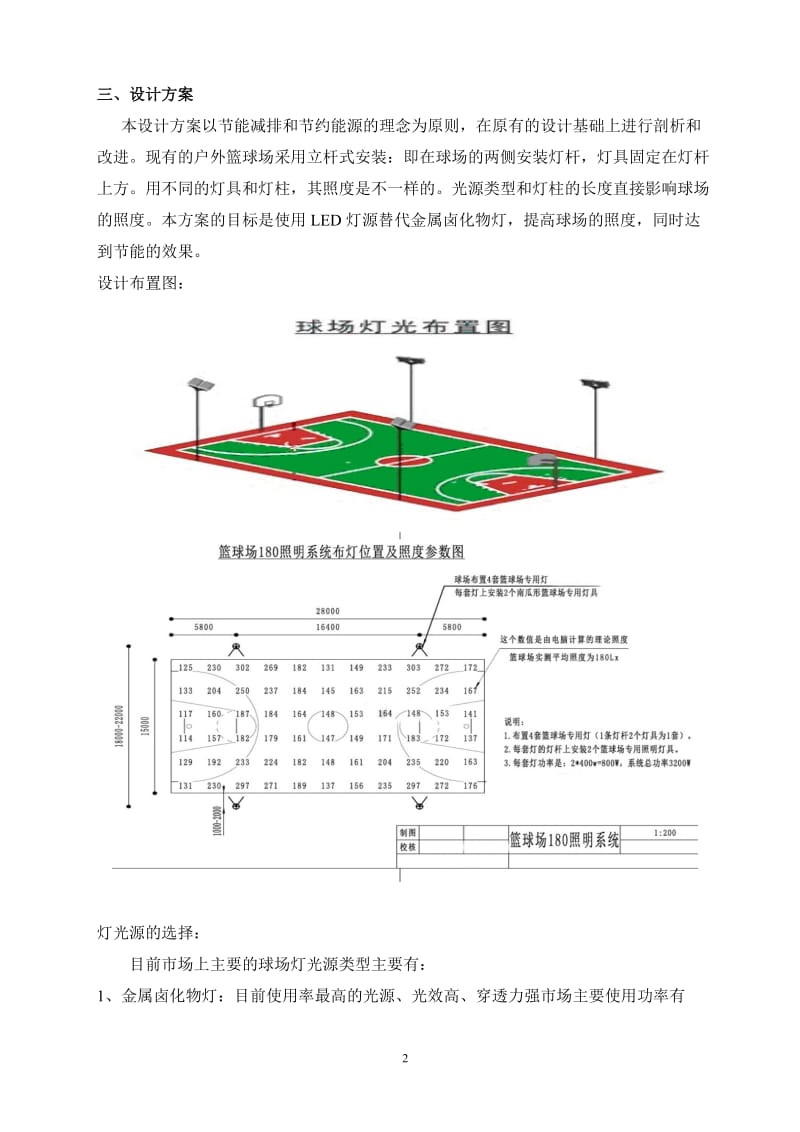 篮球场照明设计节能及预算方案_第2页