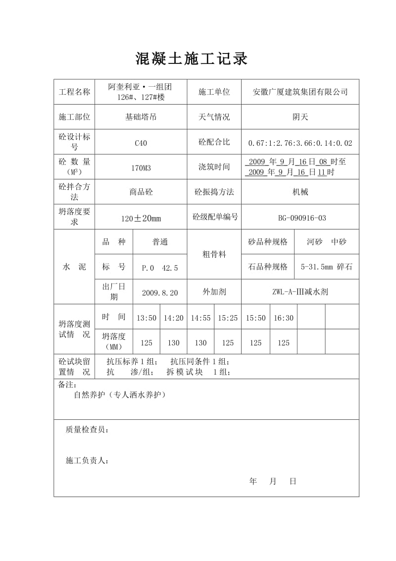 混凝土施工记录表格_第2页