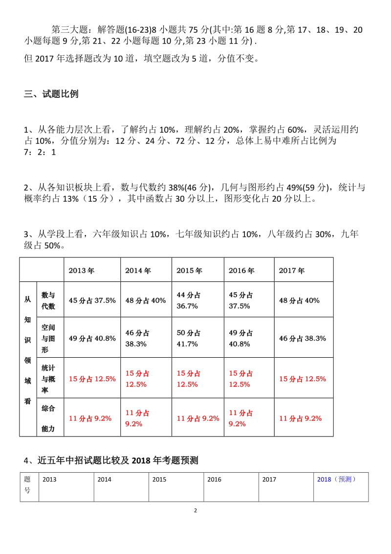 2017年近五年河南中考试题分析及反思_第2页