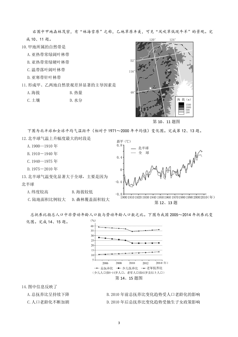 2016年10月浙江地理学考选考卷(高清重绘)_第3页