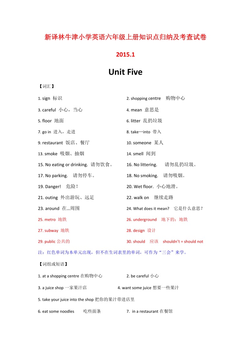 6A-Unit5详细知识点及练习_第1页