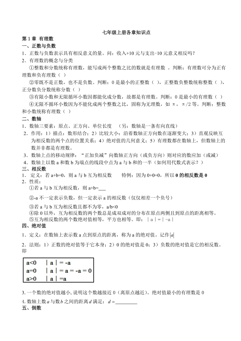 2017最新人教版初一数学知识点大全_第1页