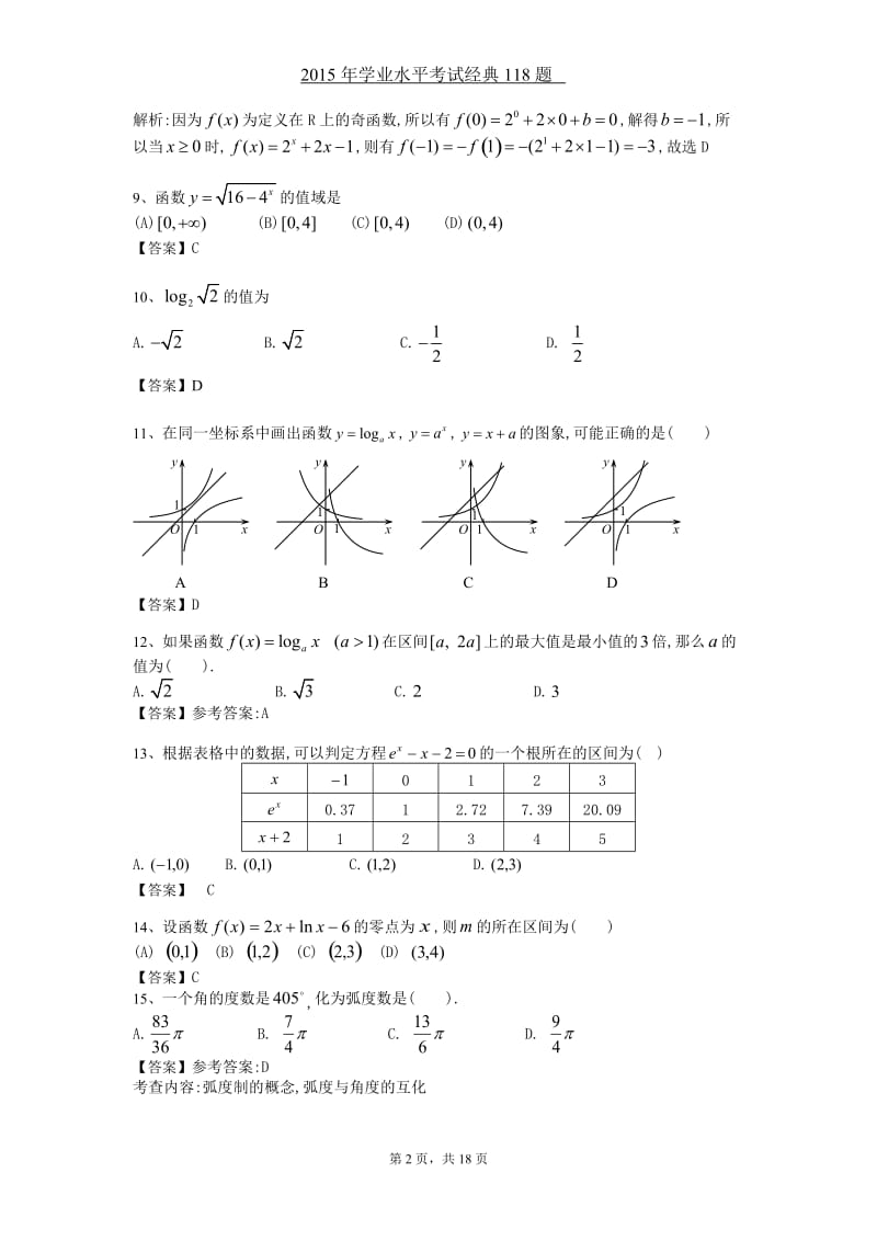 2015高中数学学业水平考试经典118题(含答案)_第2页