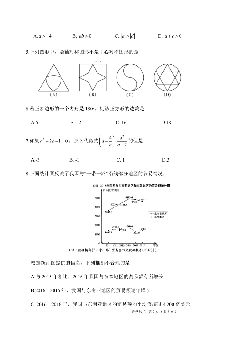 2018年中考数学试卷及答案_第2页