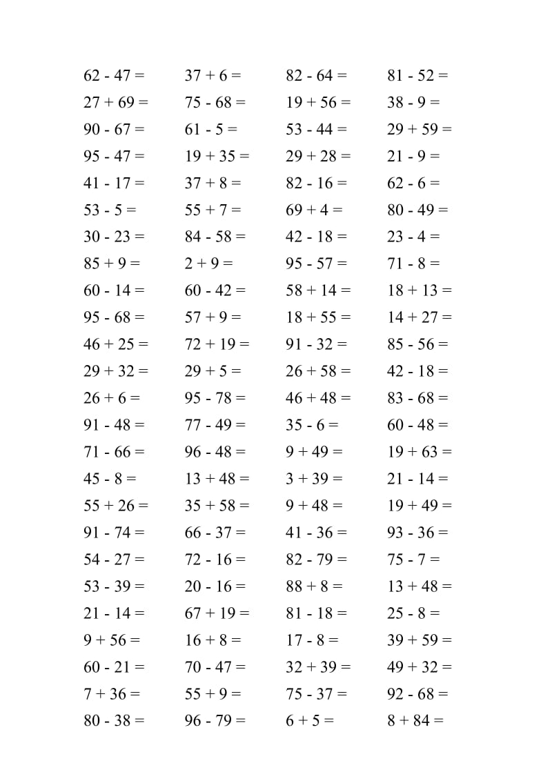 1000道100以内进位退位加减法题_第3页