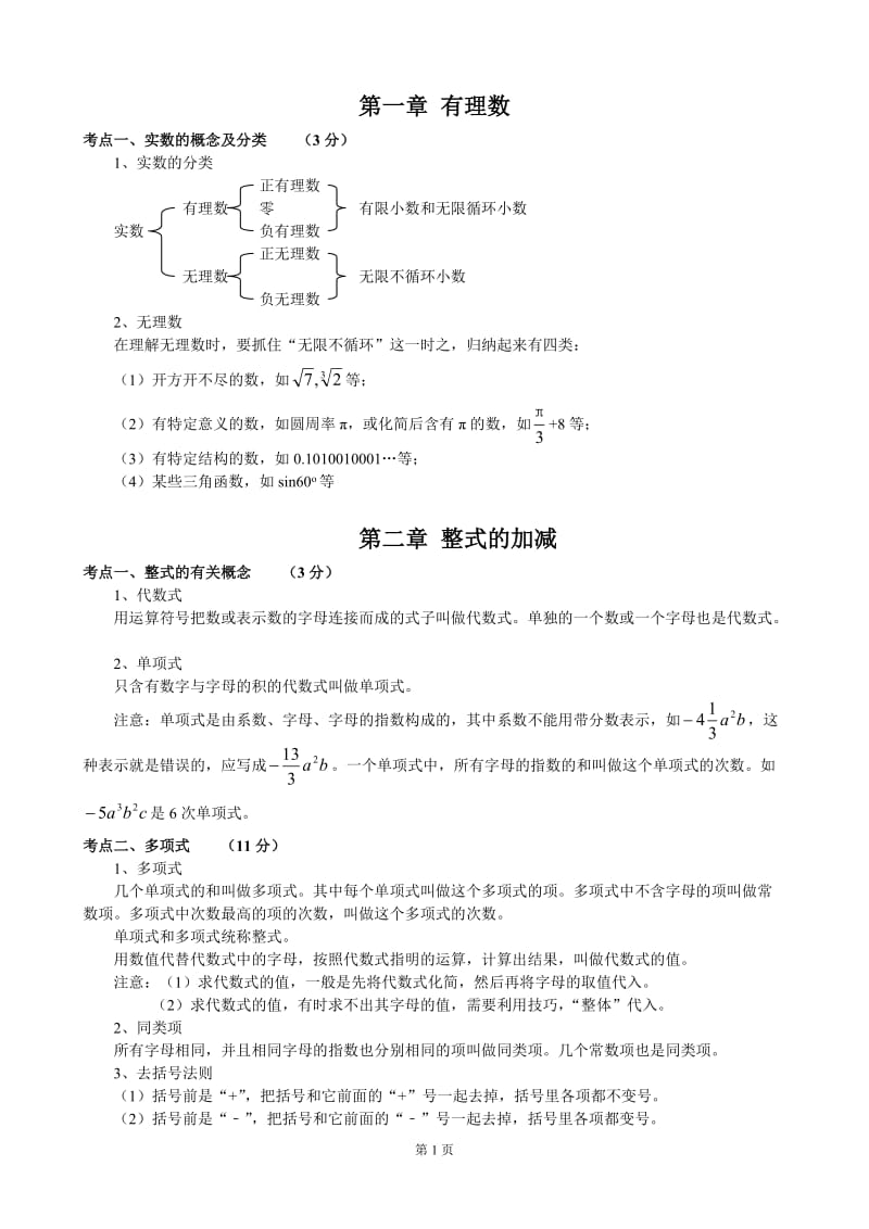 2016年初中数学知识点中考总复习总结归纳_第1页