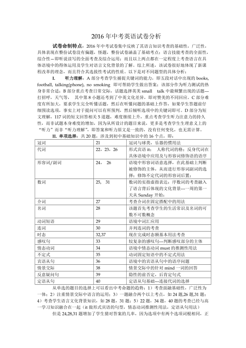 2016中考英语试卷分析_第1页