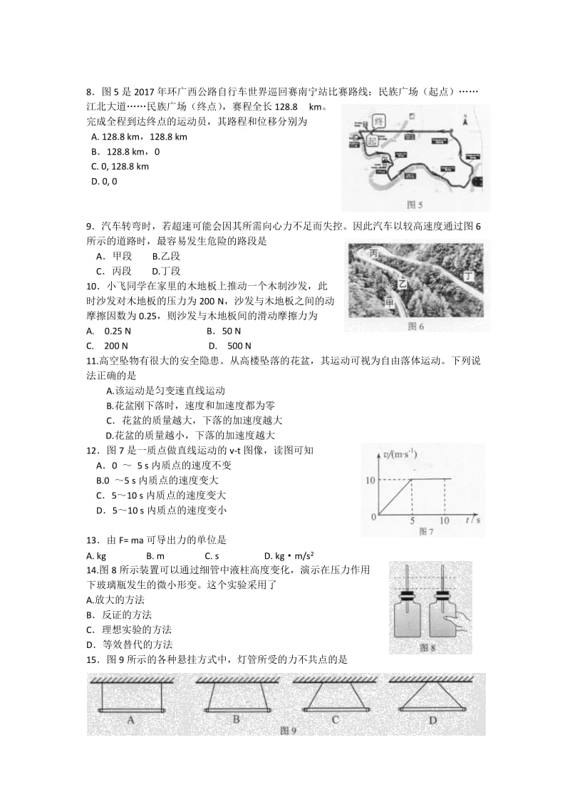 2017年12月广西普通高中学业水平考试物理_第2页