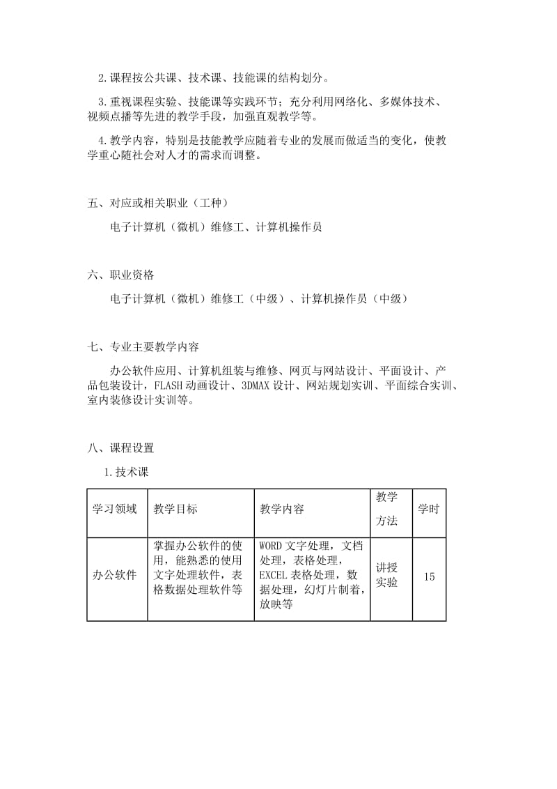 计算机应用与维修专业教学计划_第2页