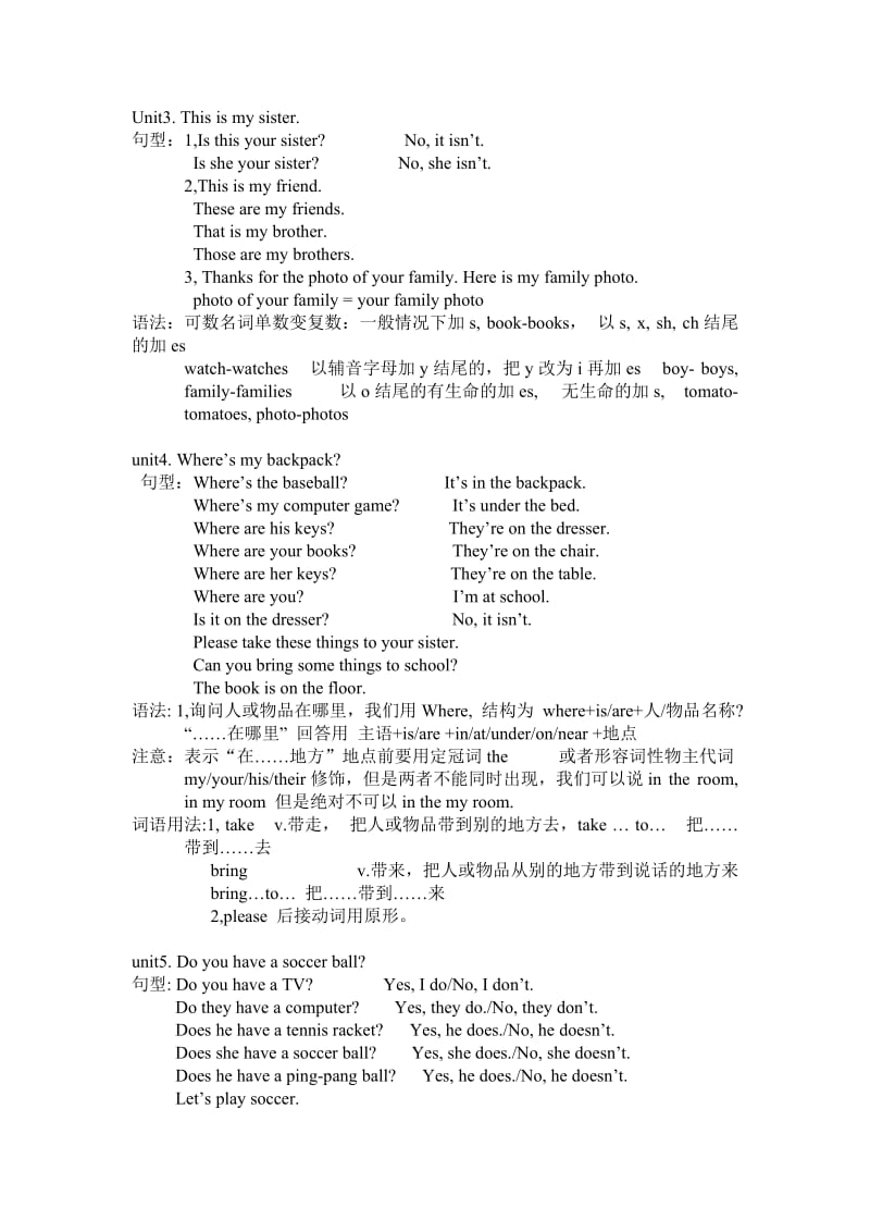 七年级上册英语重点句型及知识点_第2页